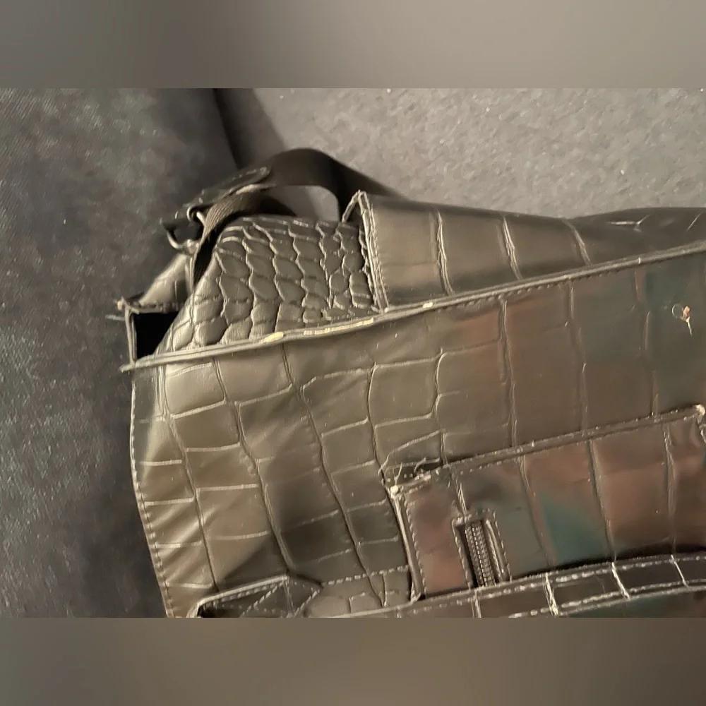 BEIS Black Croc-Embossed Tote Bag